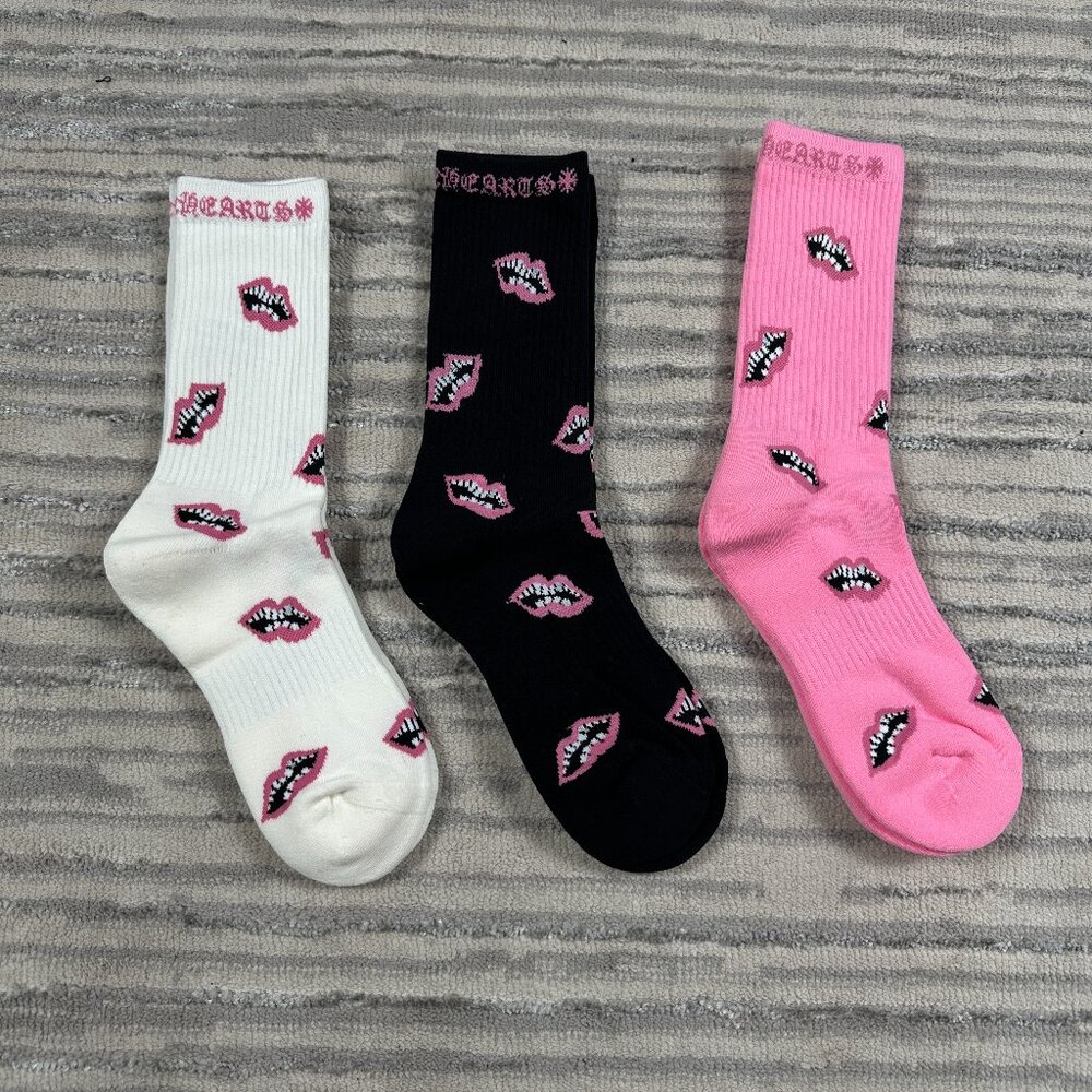 Chrome Hearts Chomper Socks 3 Pack Pink Black White One size
